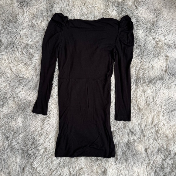 Iro Ebba Dress Black FR 34 XS Mini Bodycon Ruched Ruffles Puff Sleeve - Picture 6 of 6